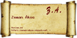 Zeman Ákos névjegykártya